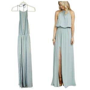 Show Me Your MuMu Heather Halter Maxi Dress Size Small Womens Silver Sage Crisp